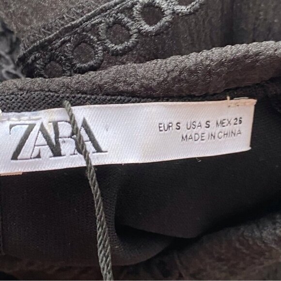 Zara Contrast Organza Sweater Small Puff Sheer Sleeves Collar Witchy Goblin Goth - Picture 8 of 16